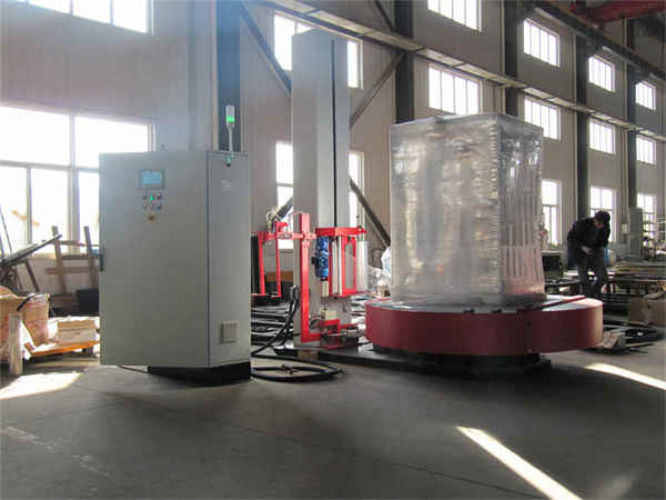 Máquina automática on-line de embalagem de filme estirável com plataforma giratória T2000FZ-PL Automatic Online Turntable Stretch Film Wrapper Machine T2000FZ-PL